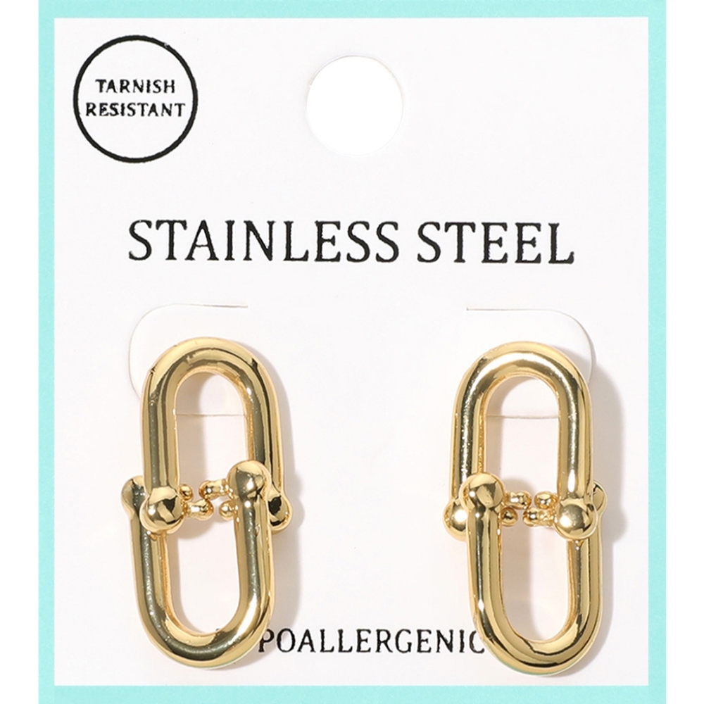 Gold Hardware Link Dangle Drop Earrings Casual Jewelry Stainless Steel